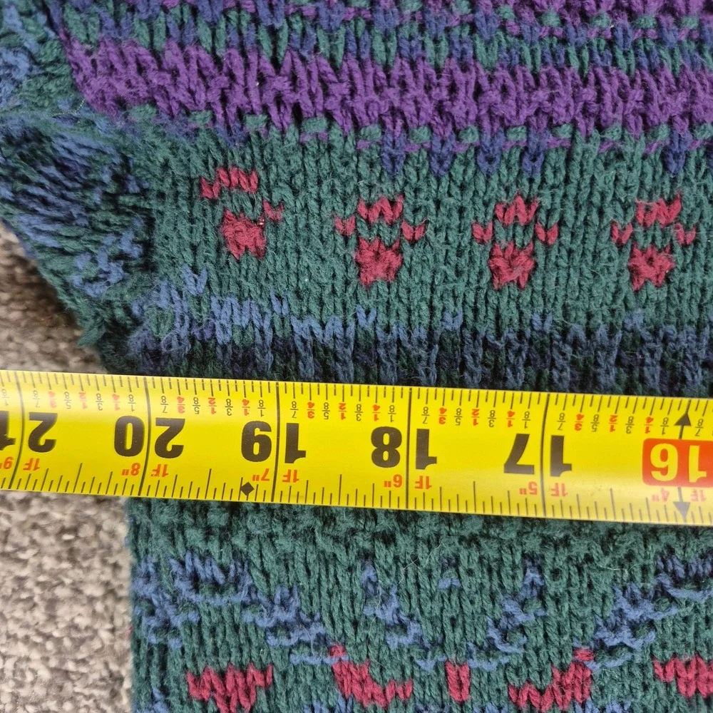 Vintage Eddie Bauer Fair Isle Sweater Mens Medium Green Cotton Knit Made in USA - Picture 5 of 6